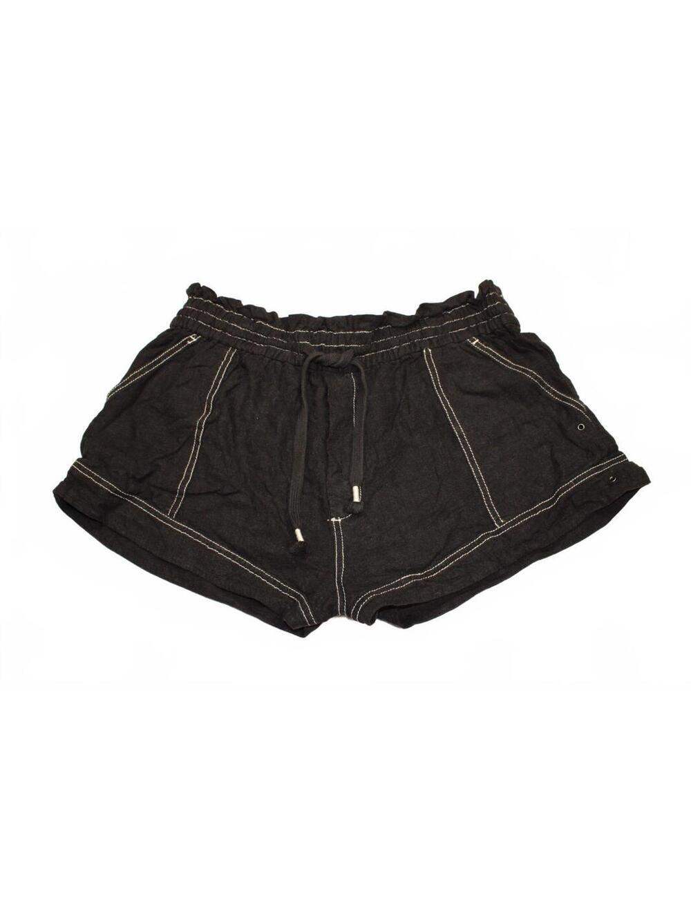 Anthropologie Black Tie-Waist Linen Shorts Contrast Stitch Size Large